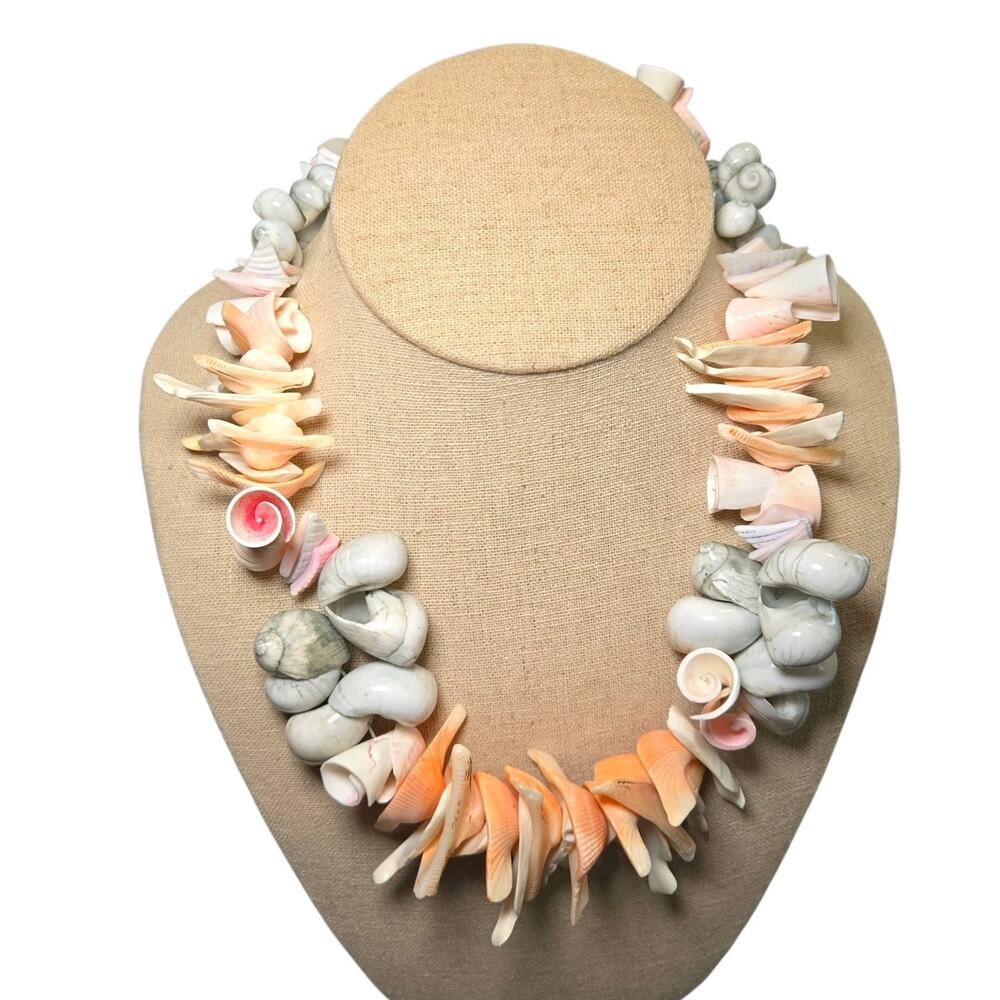 Chunky Shell Statement Necklace Boho Coastal Beach Jewelry